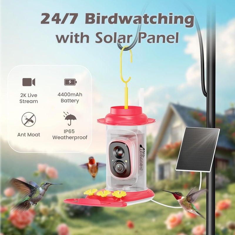 RichBird Smart Hummingbird Feeder with Camera Solar Powered, AI Identify, Instant Notification, Leakproof & Ant Moat Bird Feeder with Camera, Hummingbird Feeders for Outdoors, Gift for Bird Lovers (20 oz) - Image 2